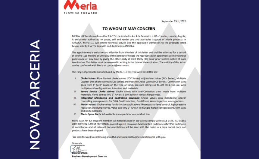 E.A.T.S. assina nova parceria com a empresa Merla para ser representante exclusivo para o mercado Angolano